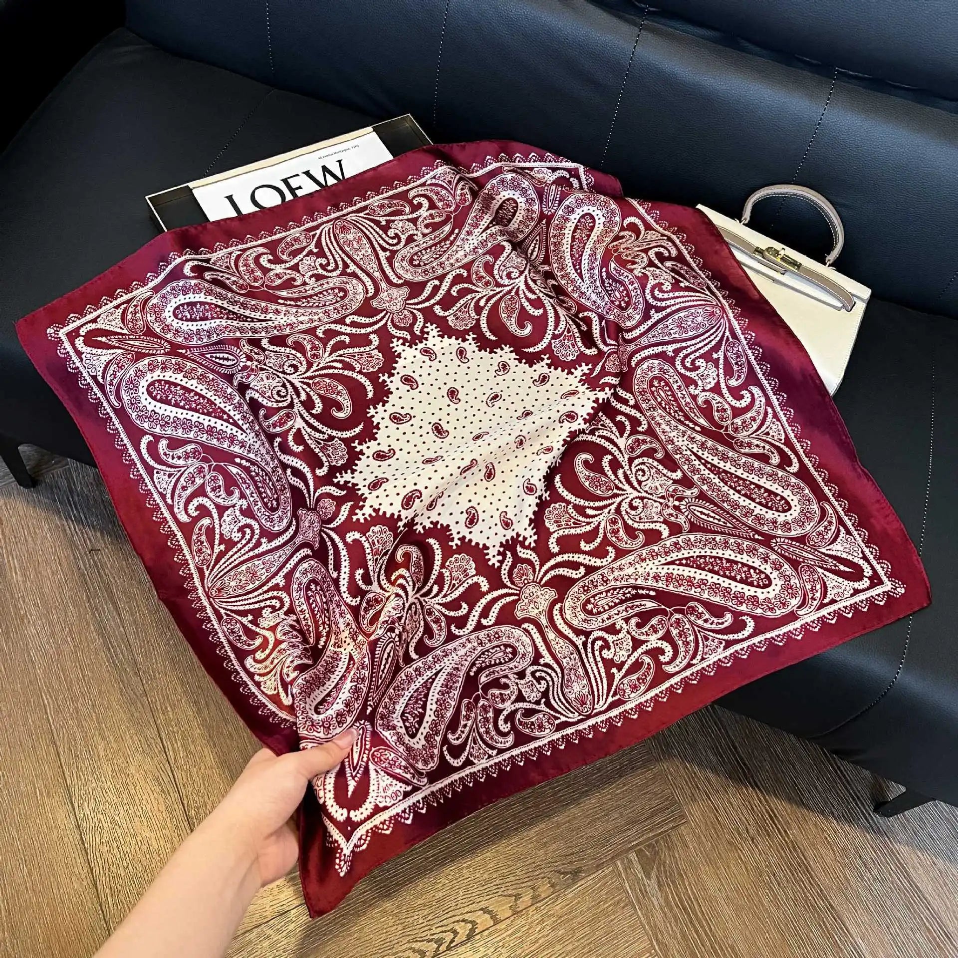 Luxury Paisley Satin Square Scarf – Soft & Elegant