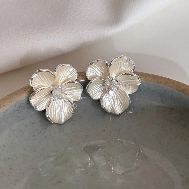 925 Sterling Silver Vintage Earrings For Women Trendy Simple Sparkling Flower Earring Jewelry Prevent Allergy Party Accessories