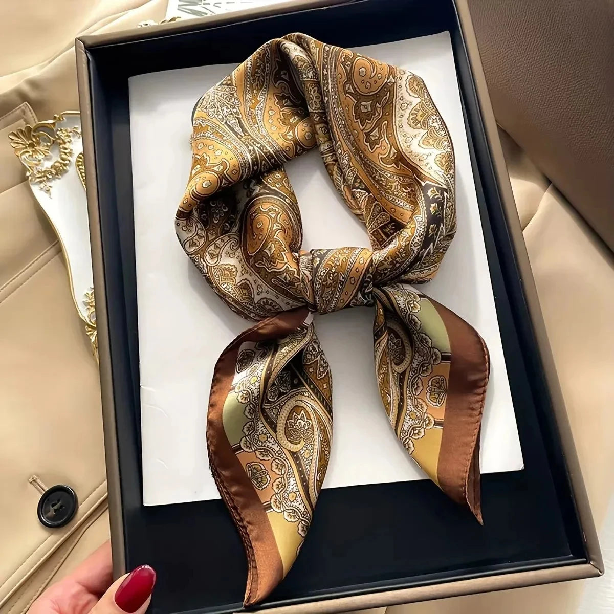 Luxury Paisley Satin Square Scarf – Soft & Elegant