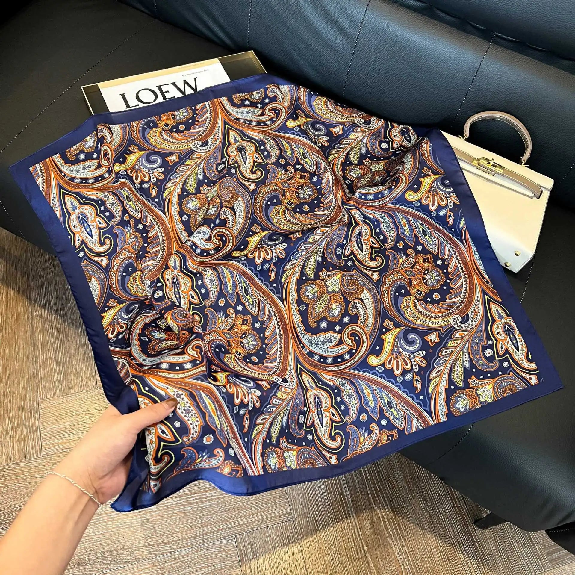 Luxury Paisley Satin Square Scarf – Soft & Elegant