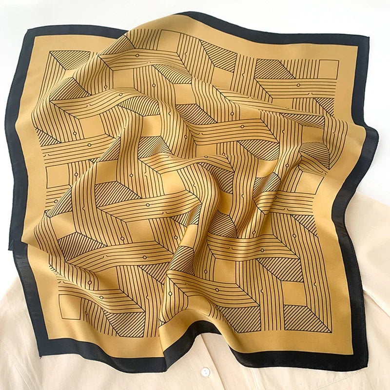68cm Striped Geometric Pattern Silk Scarf for Women Imitation Silk Fresh and Versatile Headwear Clothing Square Scarf