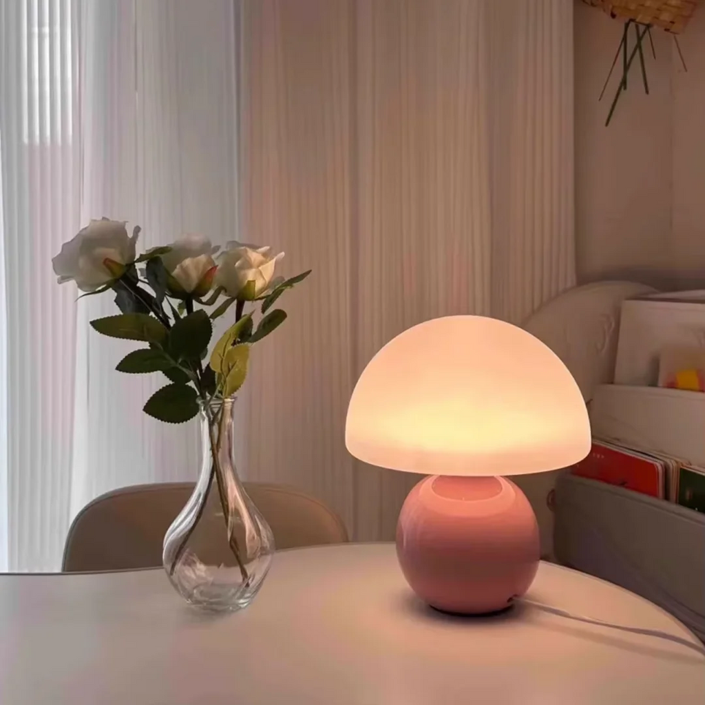 A pink/orange/red/white/beige USB socket decorative table lamp for room light decorative lamp, night light, desk light.