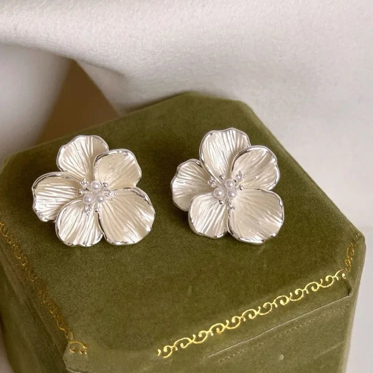 925 Sterling Silver Vintage Earrings For Women Trendy Simple Sparkling Flower Earring Jewelry Prevent Allergy Party Accessories