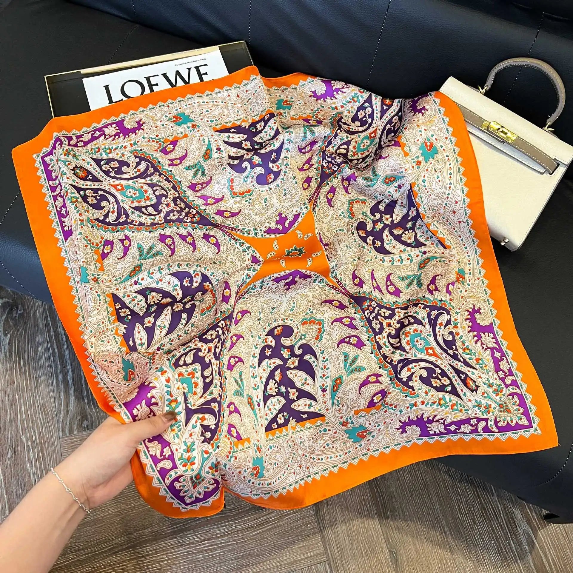Luxury Paisley Satin Square Scarf – Soft & Elegant