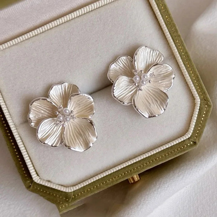 925 Sterling Silver Vintage Earrings For Women Trendy Simple Sparkling Flower Earring Jewelry Prevent Allergy Party Accessories