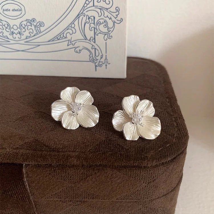 925 Sterling Silver Vintage Earrings For Women Trendy Simple Sparkling Flower Earring Jewelry Prevent Allergy Party Accessories