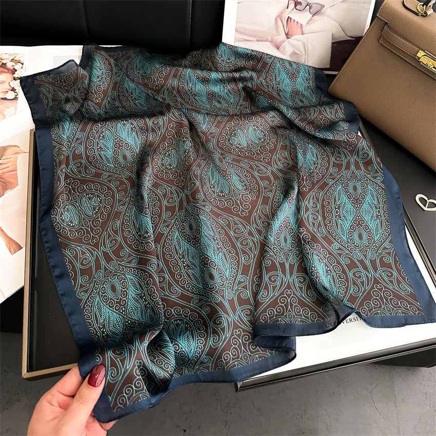 Luxury Paisley Satin Square Scarf – Soft & Elegant