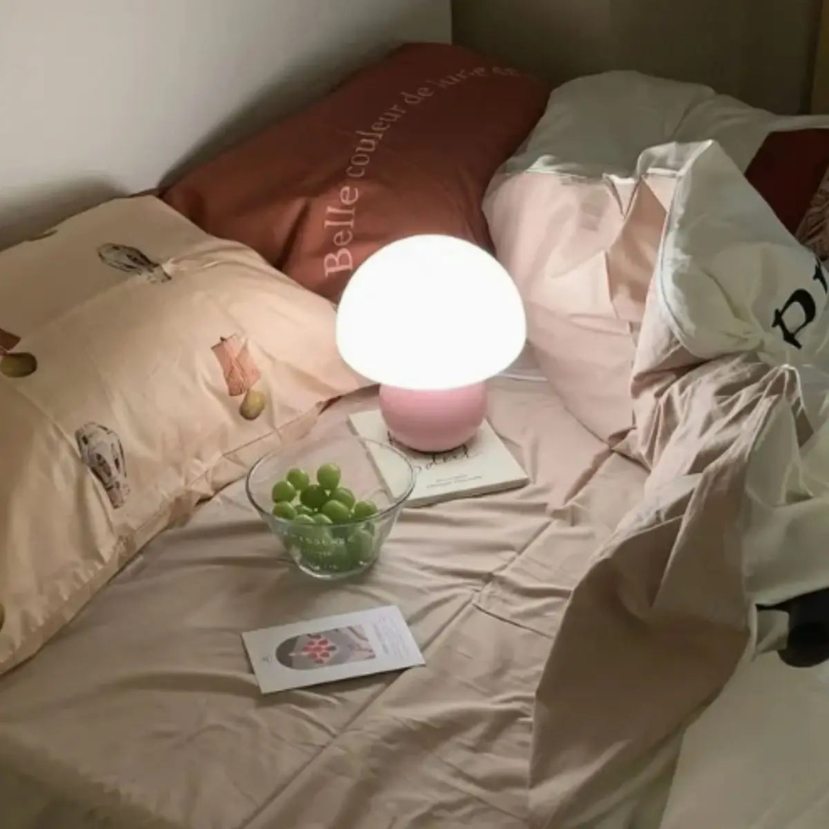 A pink/orange/red/white/beige USB socket decorative table lamp for room light decorative lamp, night light, desk light.