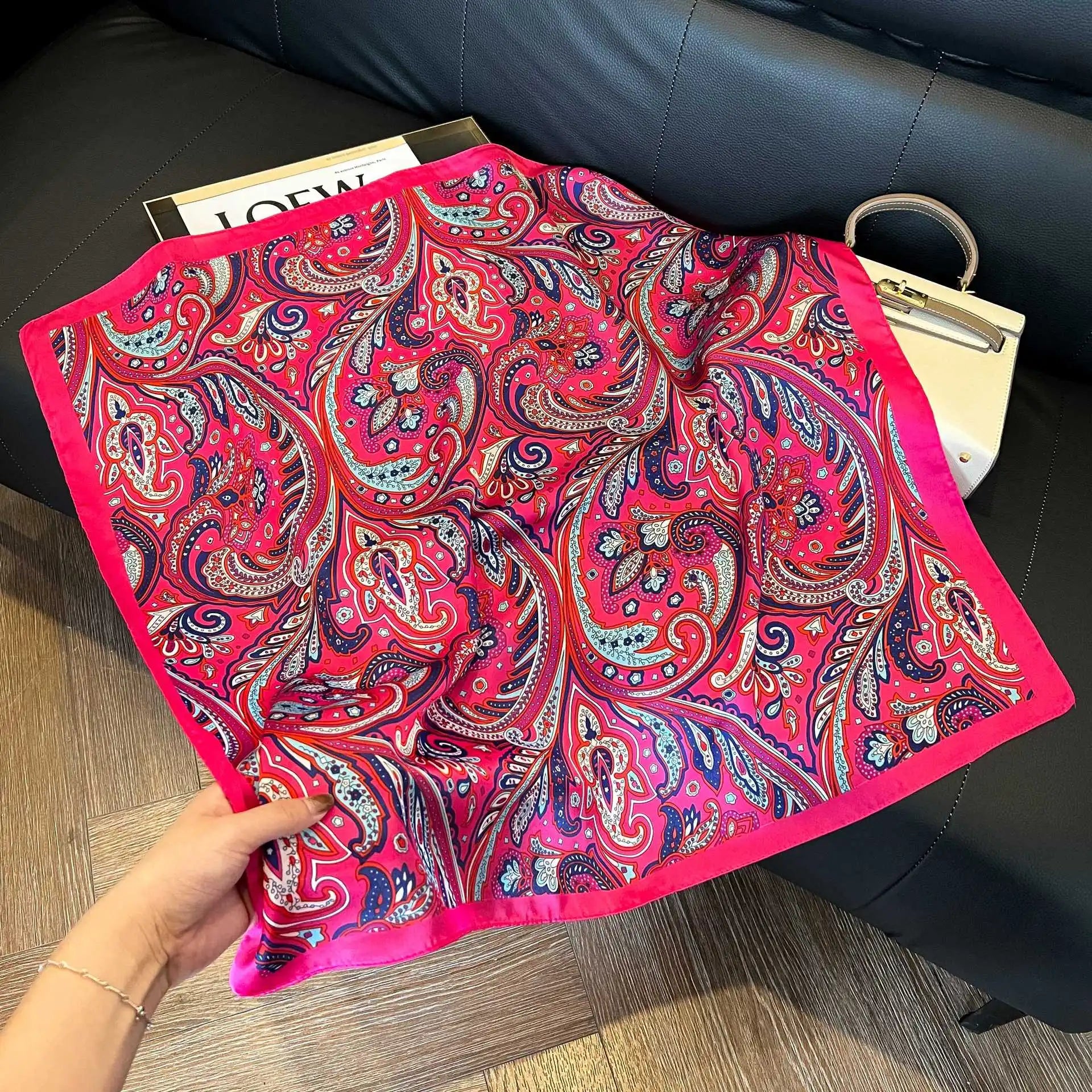 Luxury Paisley Satin Square Scarf – Soft & Elegant